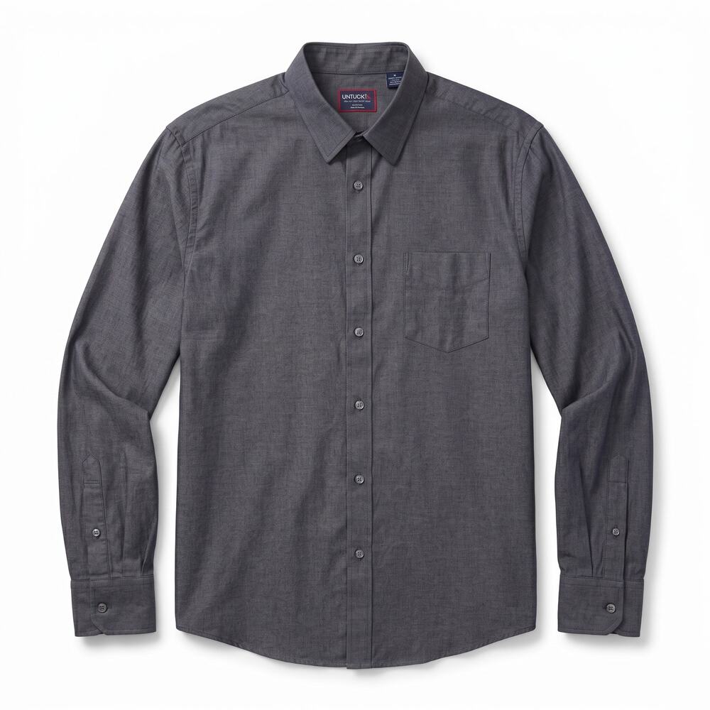 UNTUCKit Chambray Long Sleeve Shirt Gray Button Front Cotton Casual Mens XL